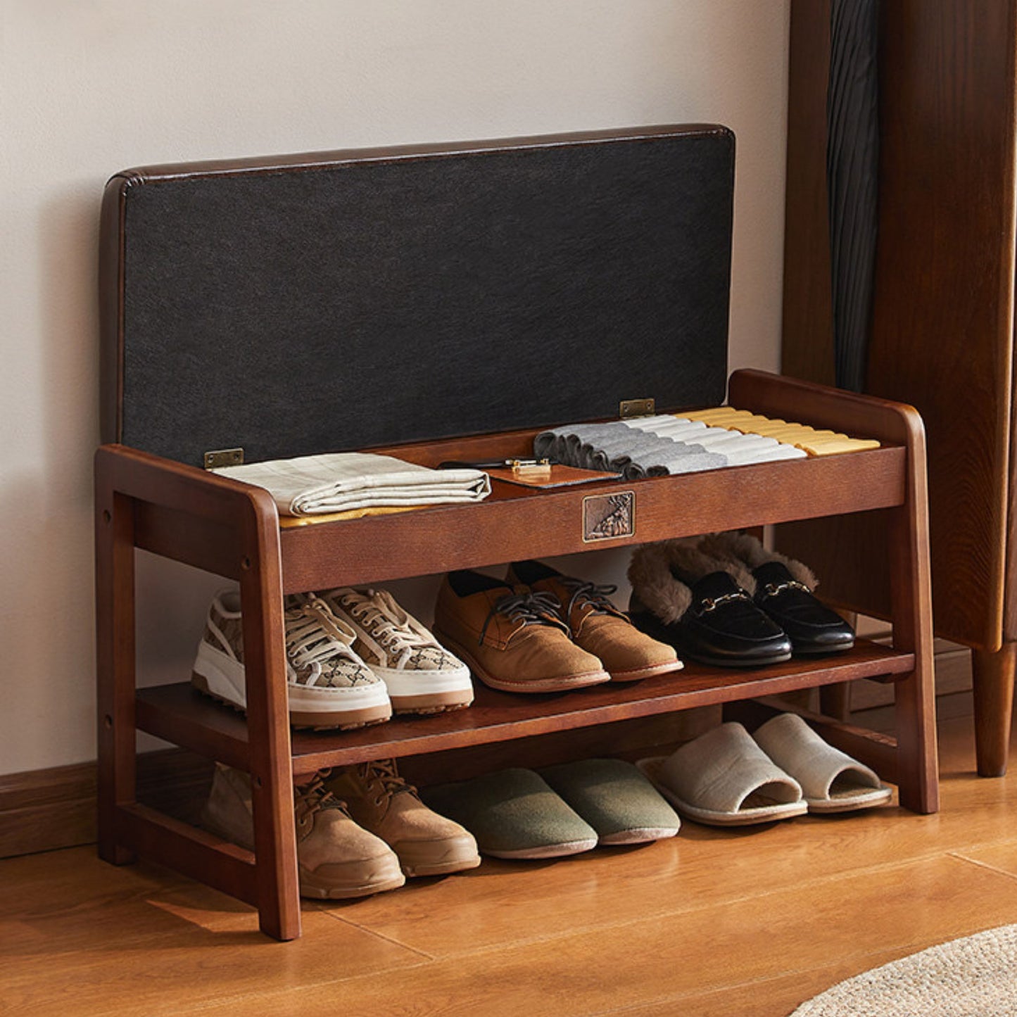 Wooden Upholstered Shoe Bench with Storage SKU 52014