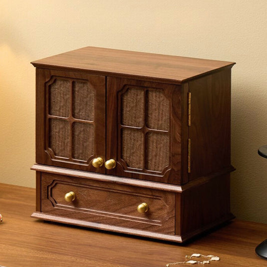 Large Solid Walnut Wood Jewelry Box Organizer with Drawer SKU 21149