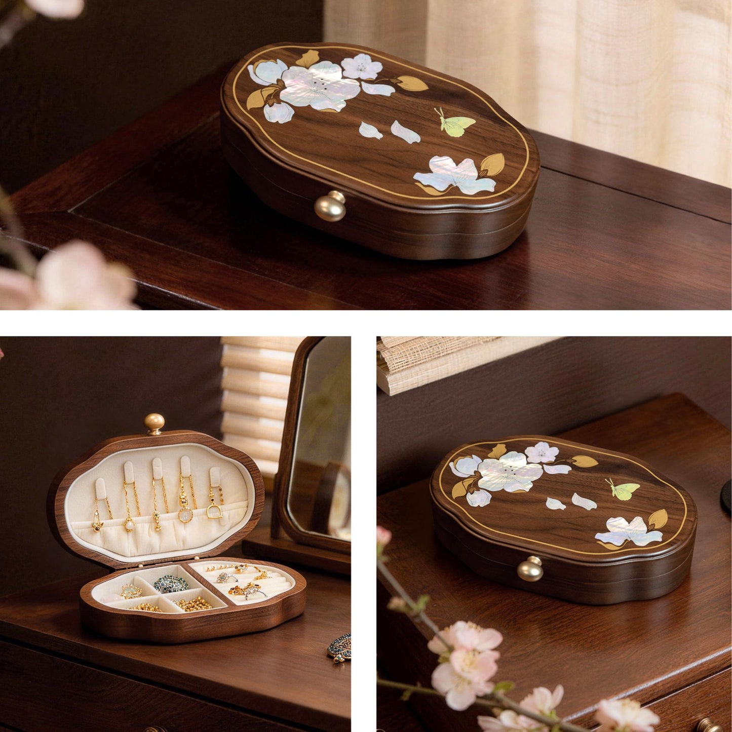 Solid Walnut Jewelry Box with Mother-of-Pearl Inlay SKU 21190