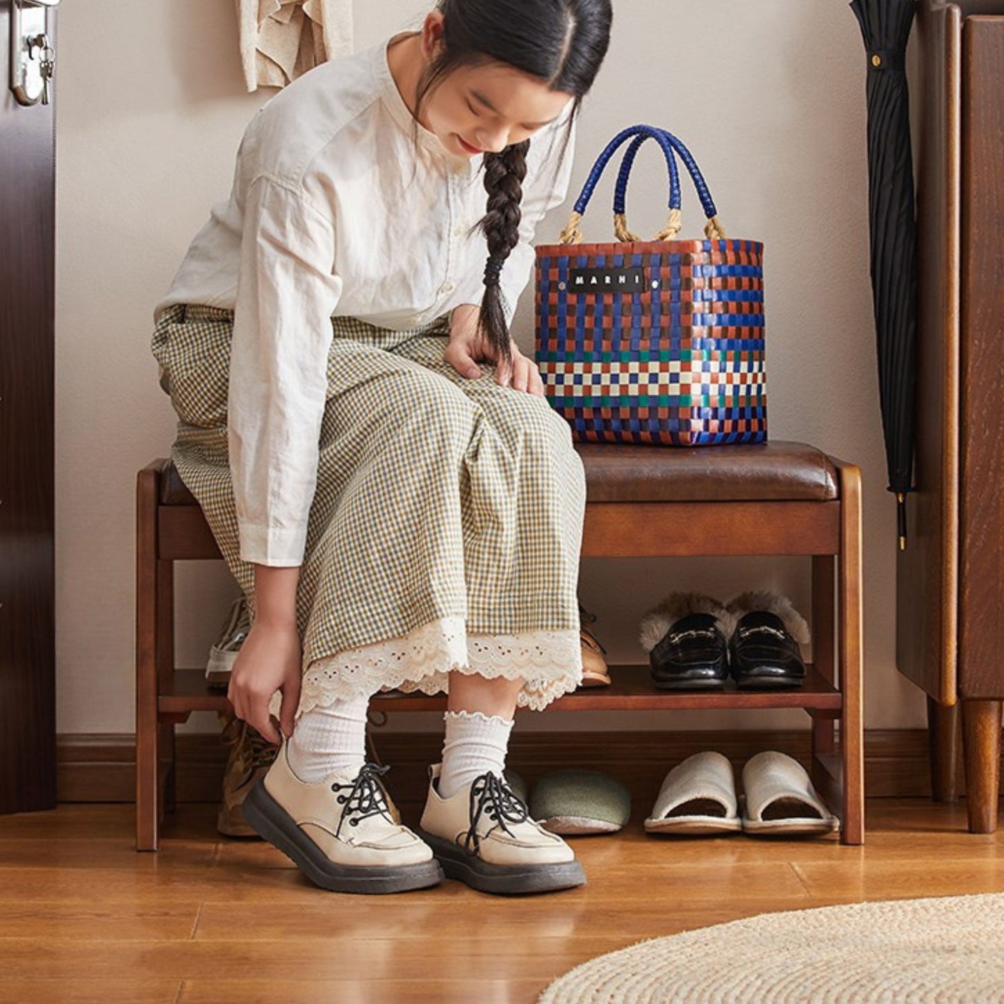 Wooden Upholstered Shoe Bench with Storage SKU 52014