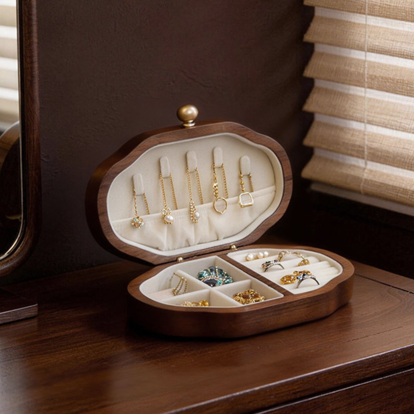 Solid Walnut Jewelry Box with Mother-of-Pearl Inlay SKU 21190