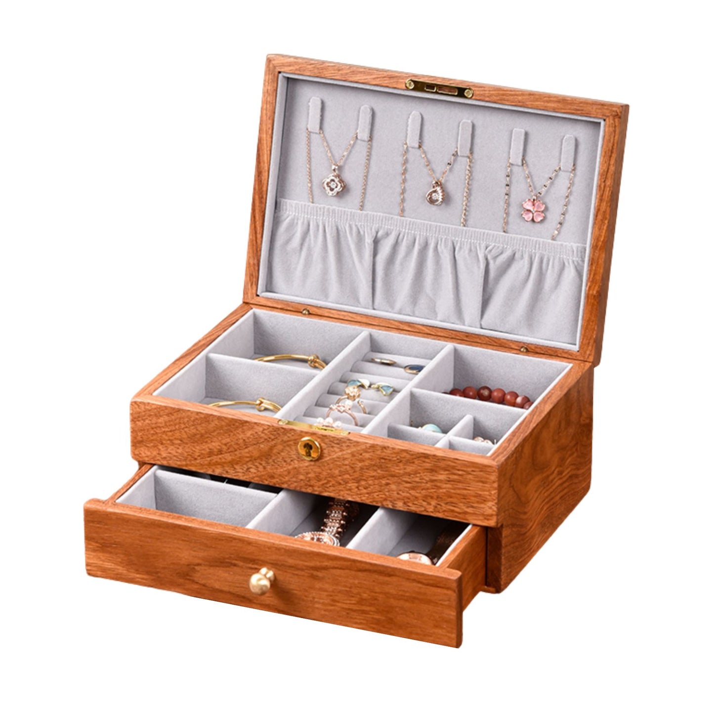 Solid Wood Jewelry Box with Drawer and Lock SKU 21132