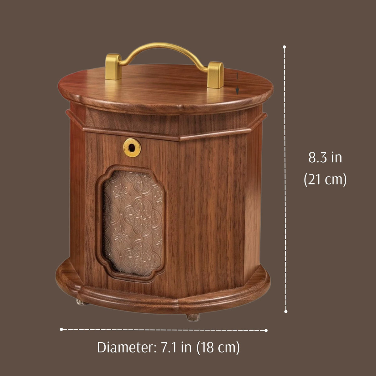 Solid Walnut Wooden Jewelry Box with Lamp Design and Lock SKU 21201