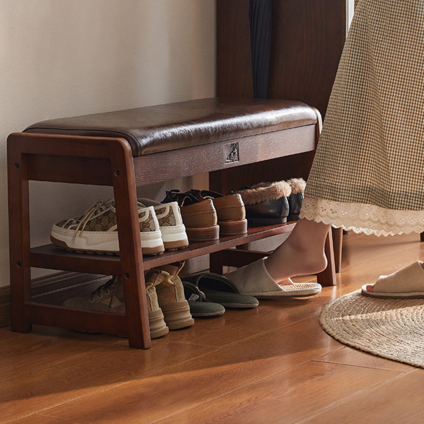 Wooden Upholstered Shoe Bench with Storage SKU 52014