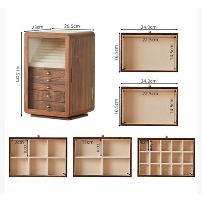 Rotatable Wooden Jewelry Box Organizer with Drawers and Mirror SKU 21167