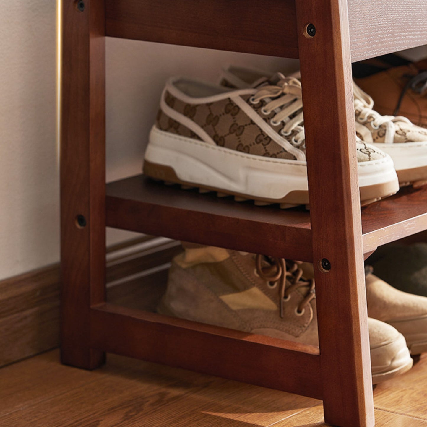 Wooden Upholstered Shoe Bench with Storage SKU 52014