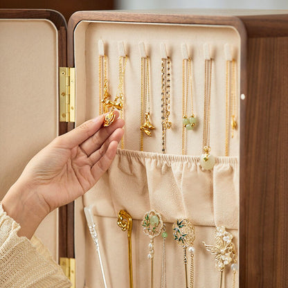 Rotatable Wooden Jewelry Box Organizer with Drawers and Mirror SKU 21167