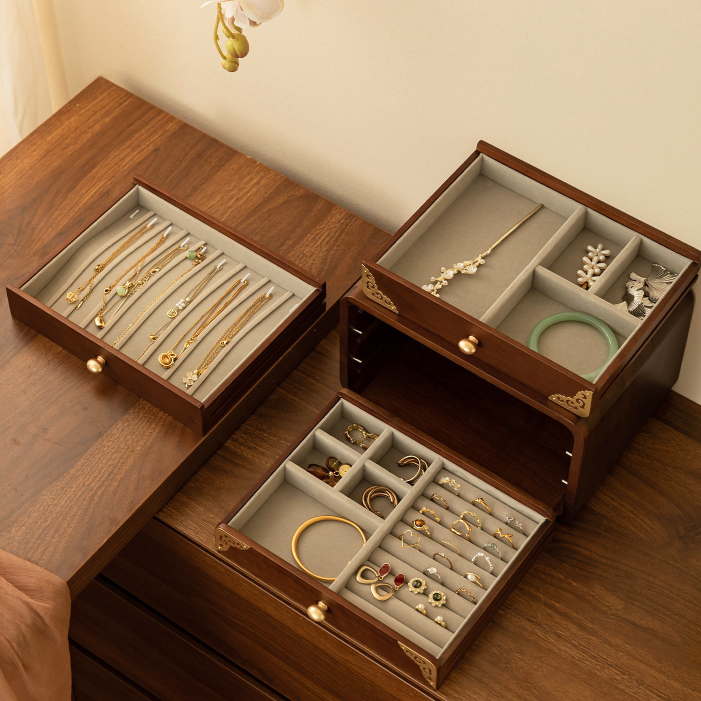 Solid Wood Jewelry Box Organizer with Drawers SKU 21191