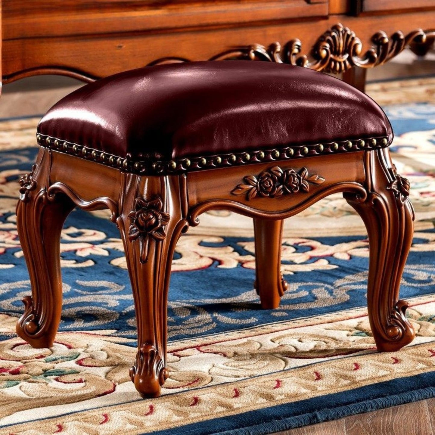 Solid Wood Upholstered Accent Stool Ottoman SKU 52001