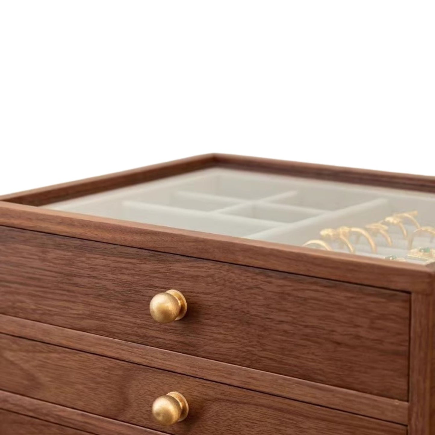 Wooden Jewelry Box with Drawers and Glass Lid SKU 21133