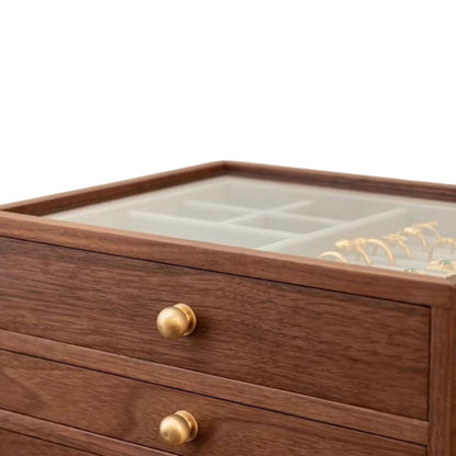 Wooden Jewelry Box with Drawers and Glass Lid SKU 21133