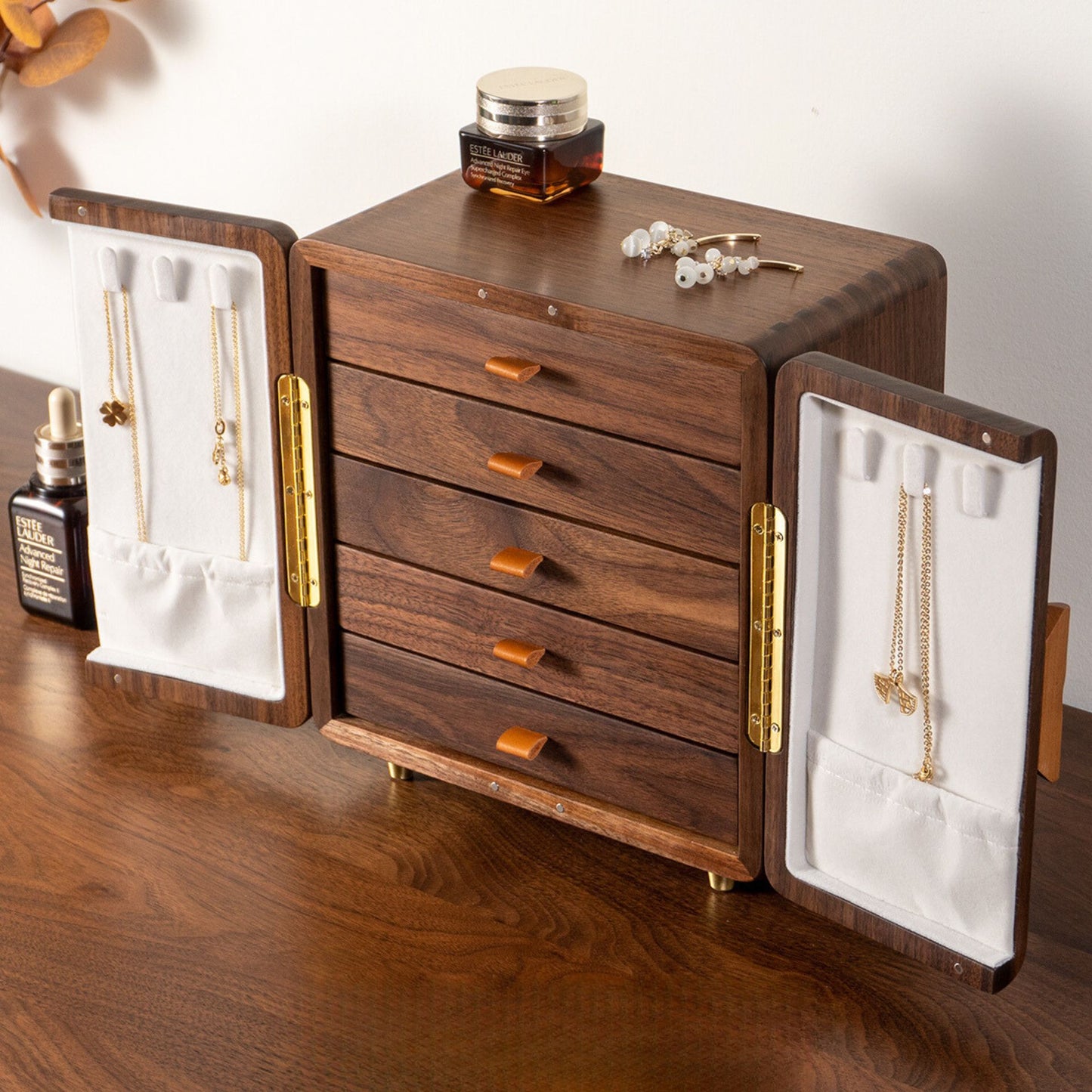 Solid Walnut Jewelry Box with Drawers SKU 21121