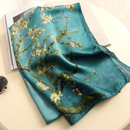 100% Mulberry Silk Scarf 70 x 25 Inches Van Gogh Almond Blossom 88015