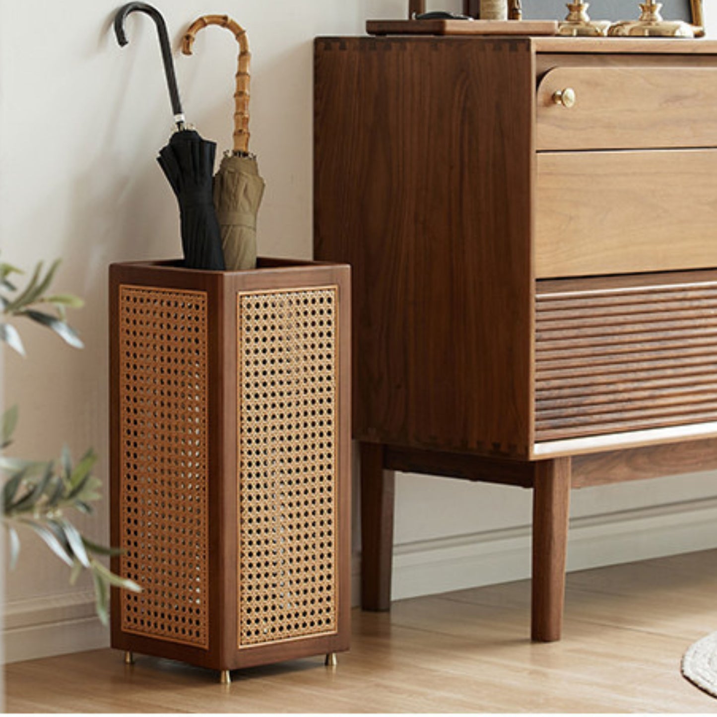 Solid Wood Umbrella Stand with PE Wicker Sides SKU 54001