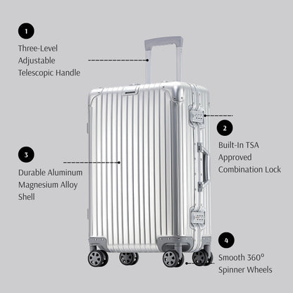 Aluminum Carry-On and Checked Luggage with Spinner Wheels SKU 85009