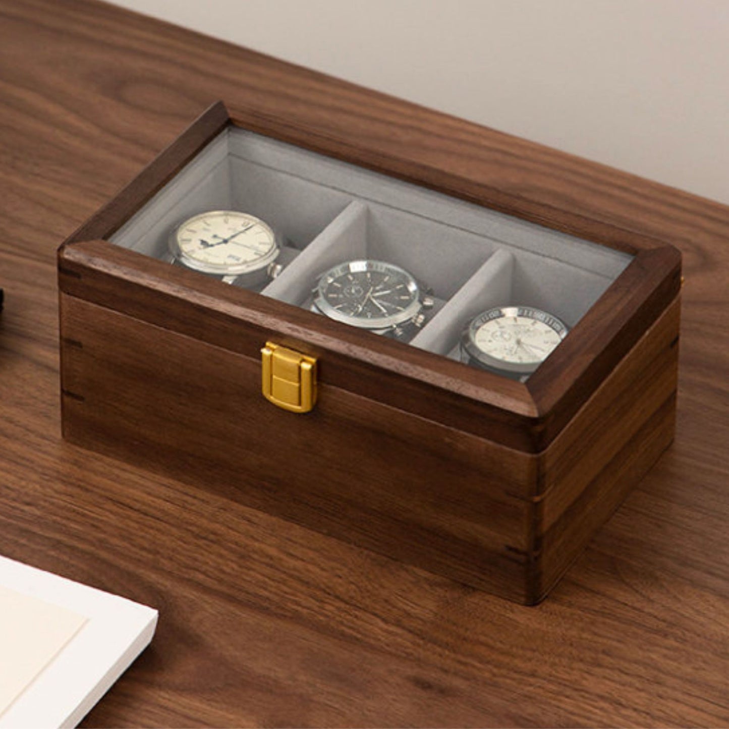 Solid Walnut Watch Box with Glass Lid SKU 22013