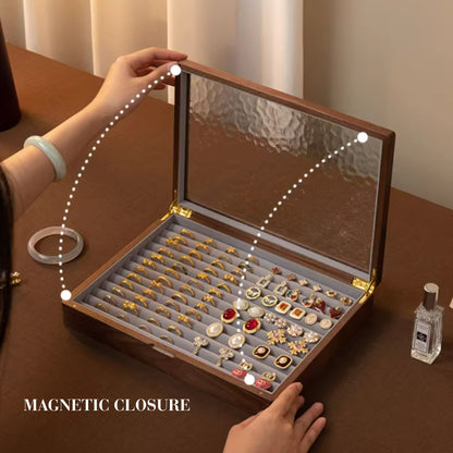 Solid Walnut Wood Jewelry Box for Rings and Earrings SKU 21175