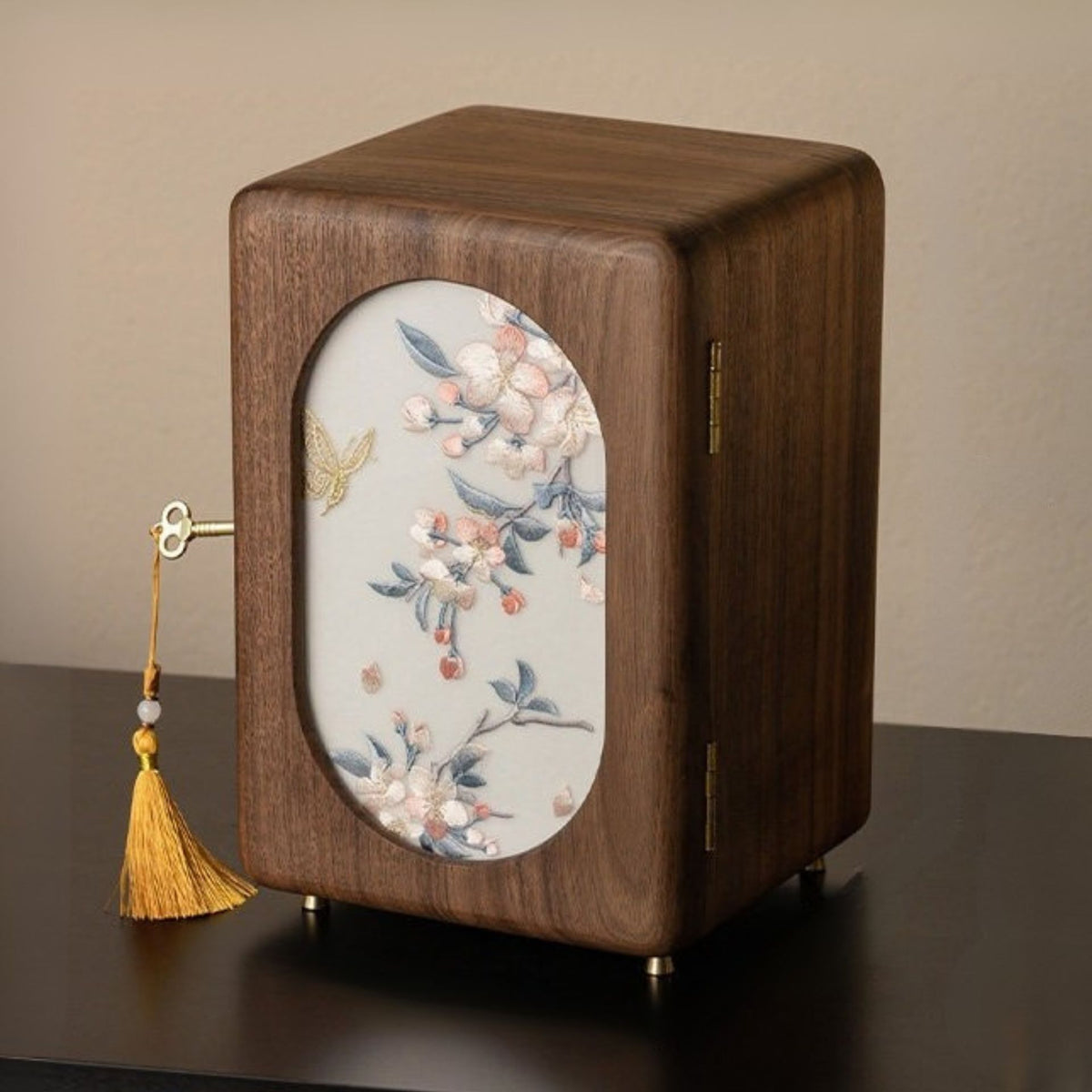 Solid Walnut Jewelry Box with Embroidery SKU 21192