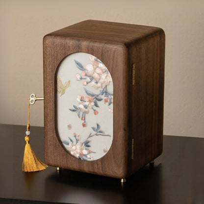 Solid Walnut Jewelry Box with Embroidery SKU 21192