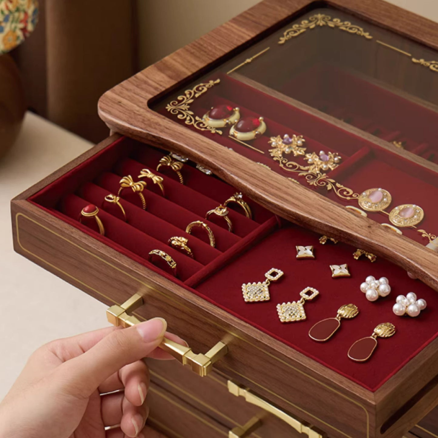 Large Solid Walnut Jewelry Box with Drawers SKU 21179