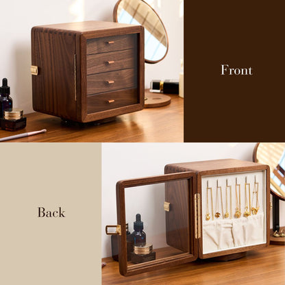 Rotatable Solid Walnut Wood Jewelry Box Organizer SKU 21172