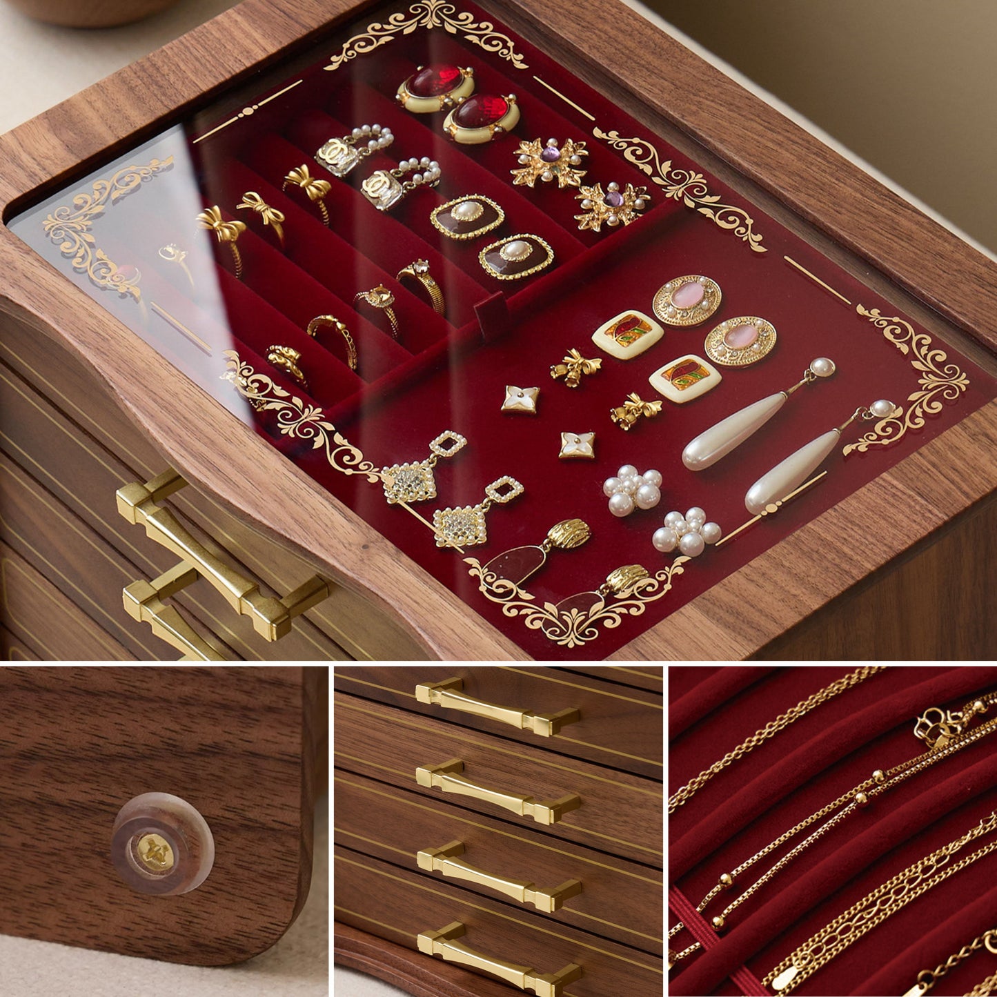 Large Solid Walnut Jewelry Box with Drawers SKU 21179