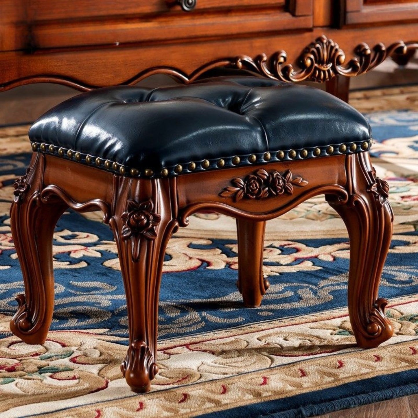 Solid Wood Upholstered Accent Stool Ottoman SKU 52001