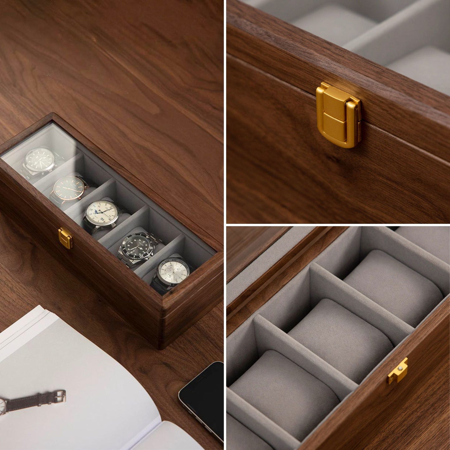 Solid Walnut Watch Box with Glass Lid SKU 22013