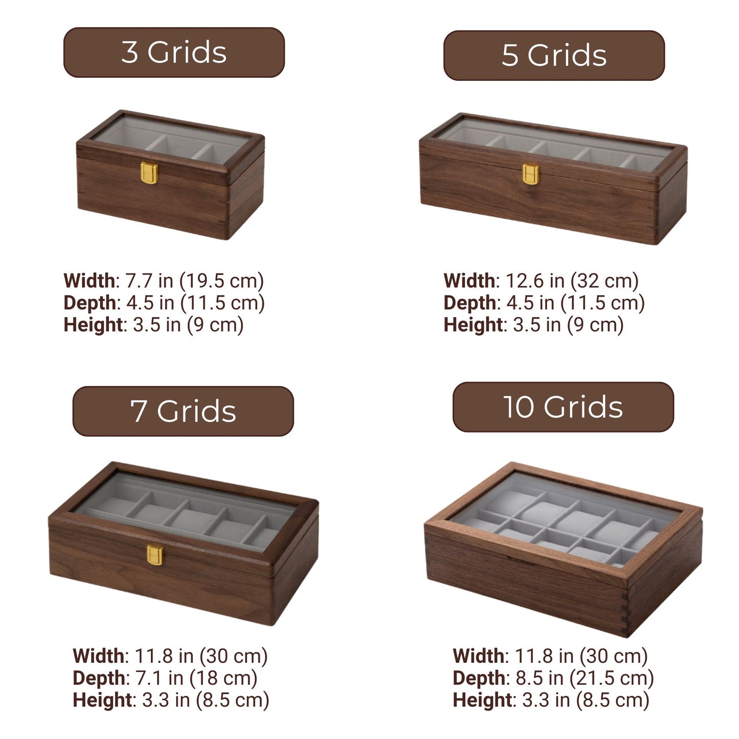 Solid Walnut Watch Box with Glass Lid SKU 22013