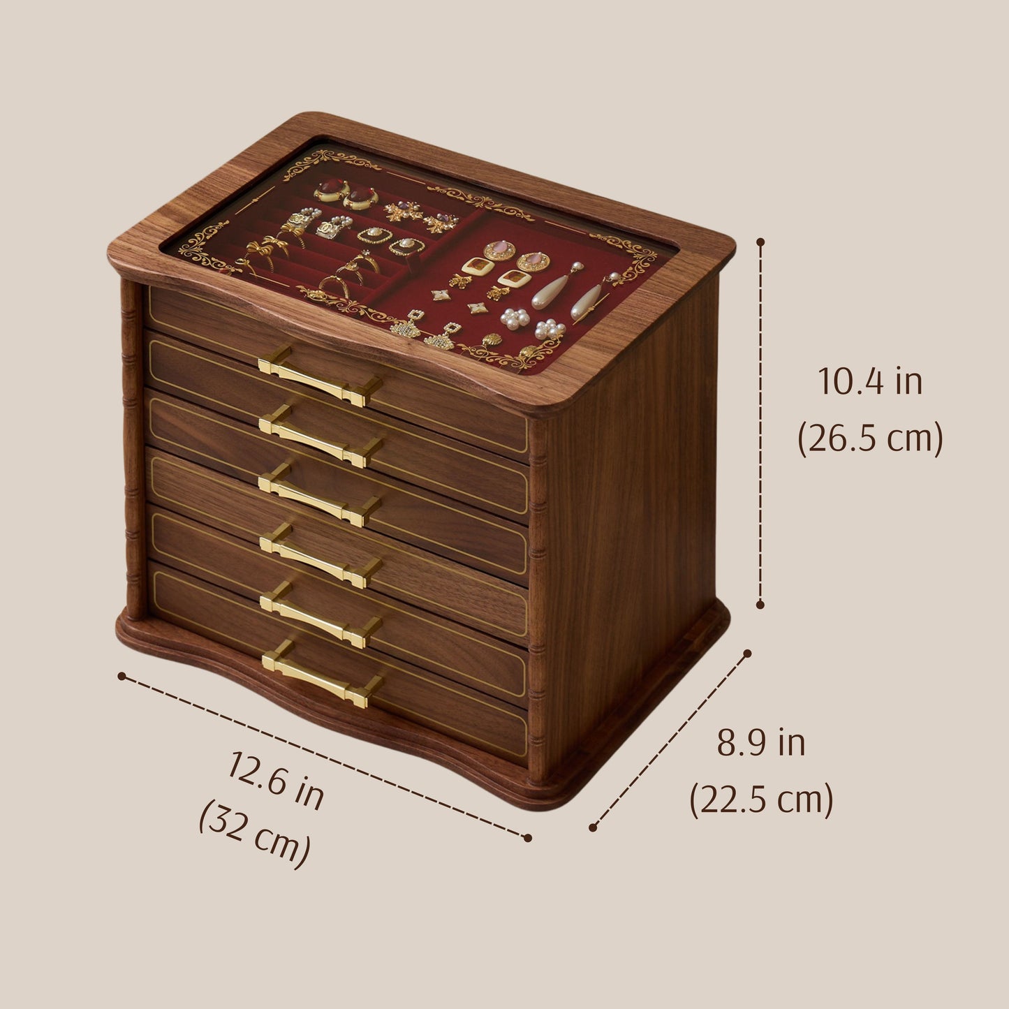 Large Solid Walnut Jewelry Box with Drawers SKU 21179