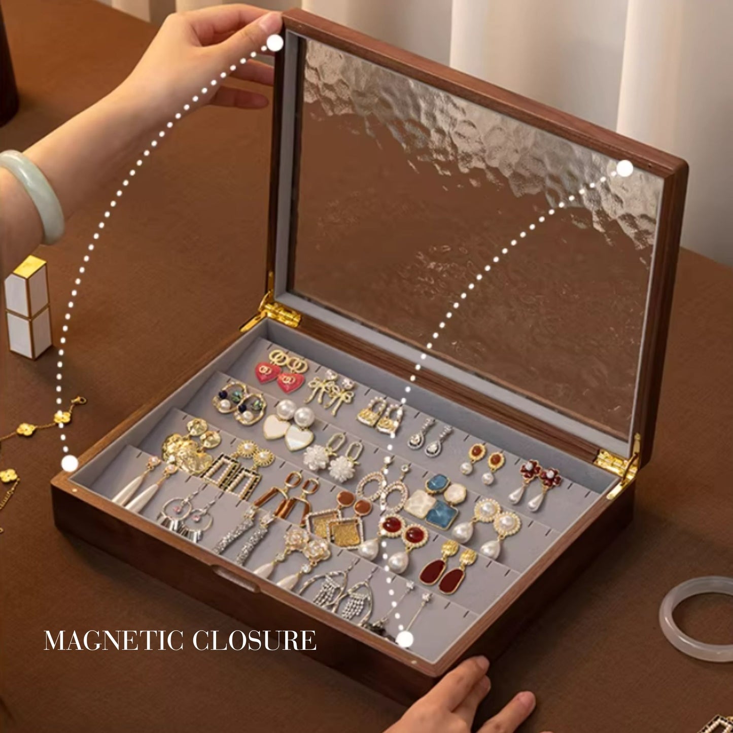 Solid Walnut Wood Jewelry Box for Earrings SKU 21176