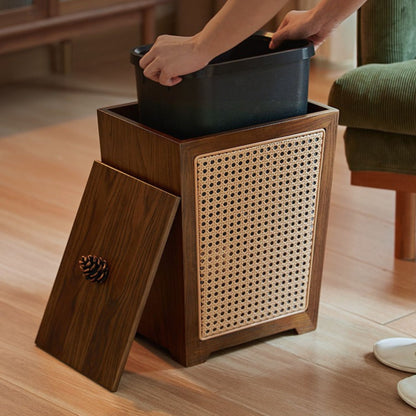 Wooden Decorative Trash Bin with PE Wicker Sides SKU 54003