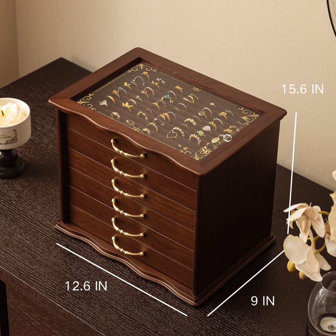 Large Wooden Jewelry Box Organizer with Drawers SKU 21157