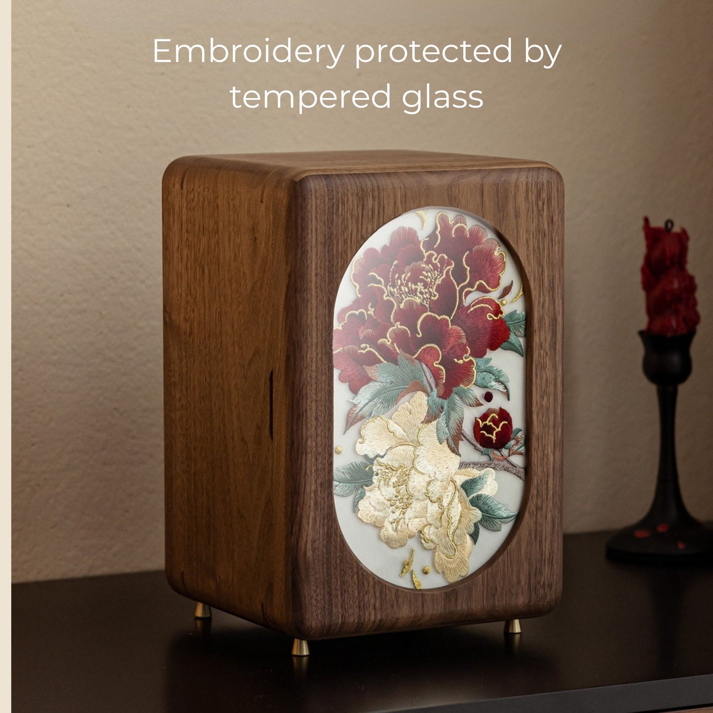 Solid Walnut Jewelry Box with Embroidery SKU 21192