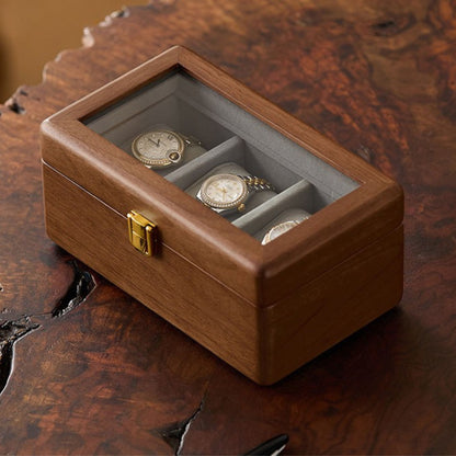 Solid Wood Watch Box with Glass Lid and Metal Clasp SKU 22015