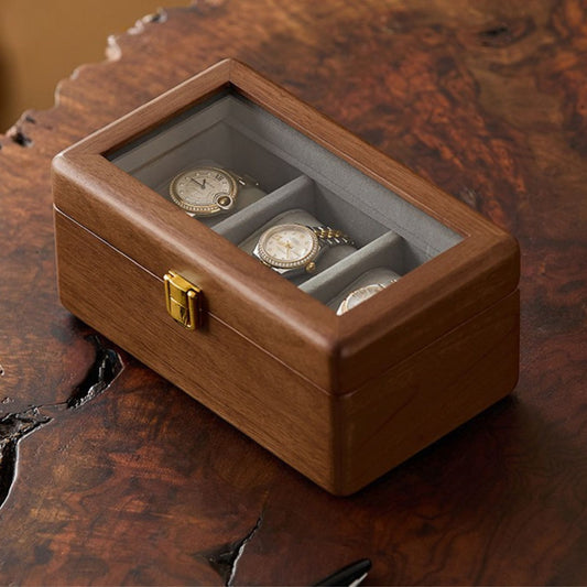Solid Wood Watch Box with Glass Lid and Metal Clasp SKU 22015