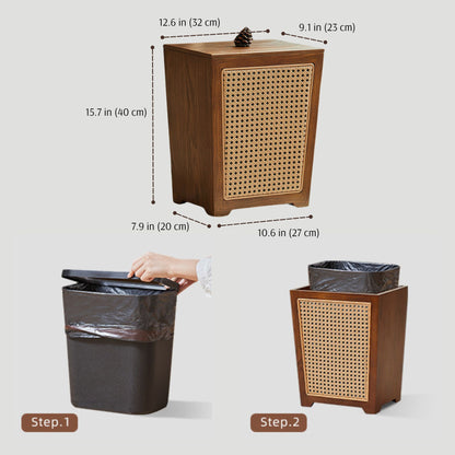 Wooden Decorative Trash Bin with PE Wicker Sides SKU 54003