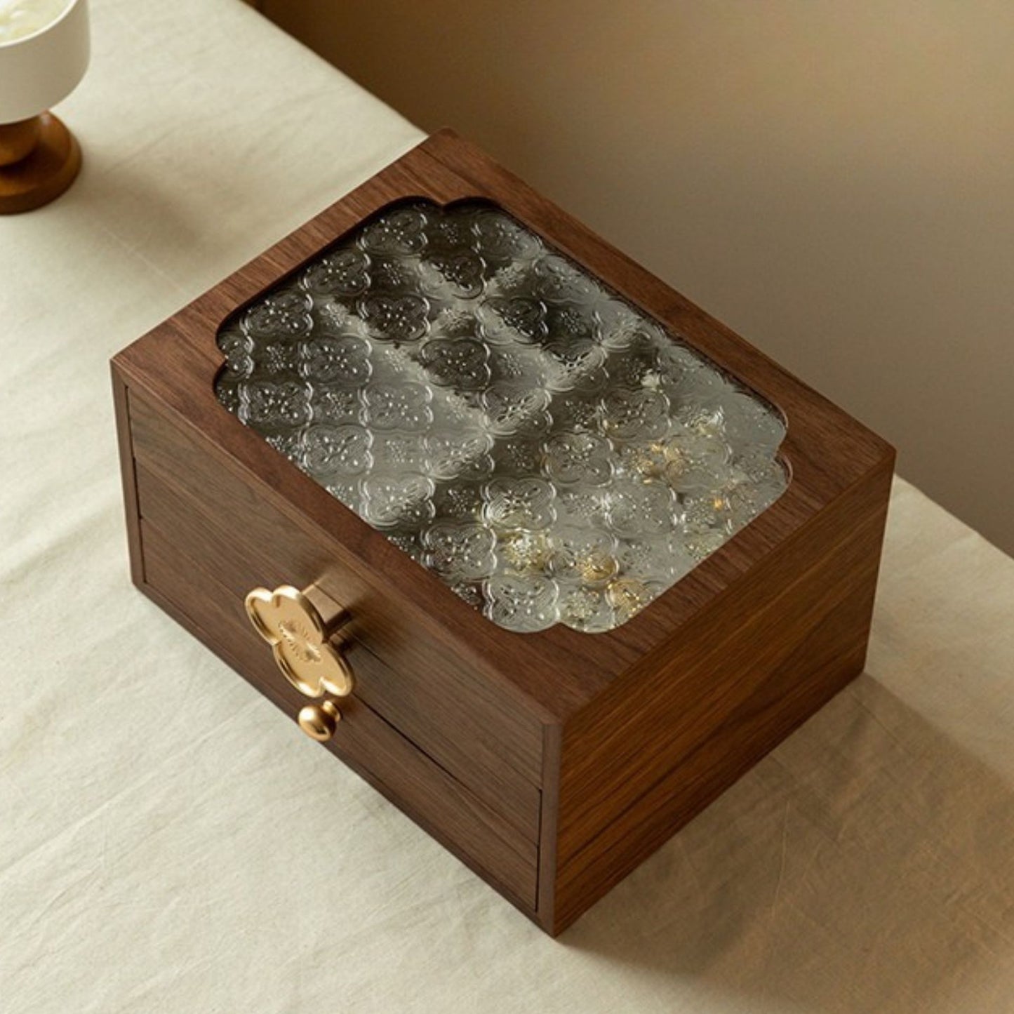 Wooden Jewelry Box with Glass Lid and Drawers SKU 21134