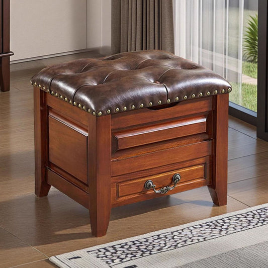 Solid Wood Upholstered Stool Ottoman with Storage SKU 52002
