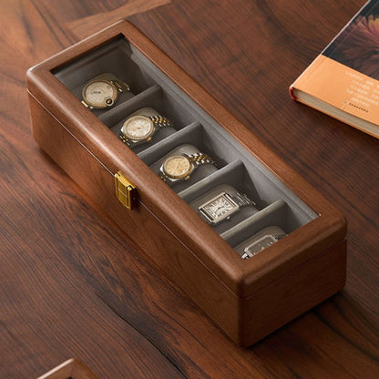 Solid Wood Watch Box with Glass Lid and Metal Clasp SKU 22015