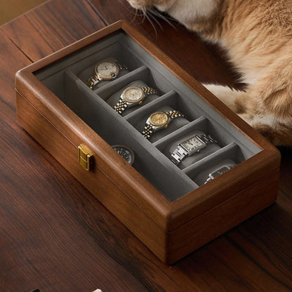 Solid Wood Watch Box with Glass Lid and Metal Clasp SKU 22015