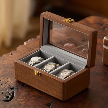 Solid Wood Watch Box with Glass Lid and Metal Clasp SKU 22015