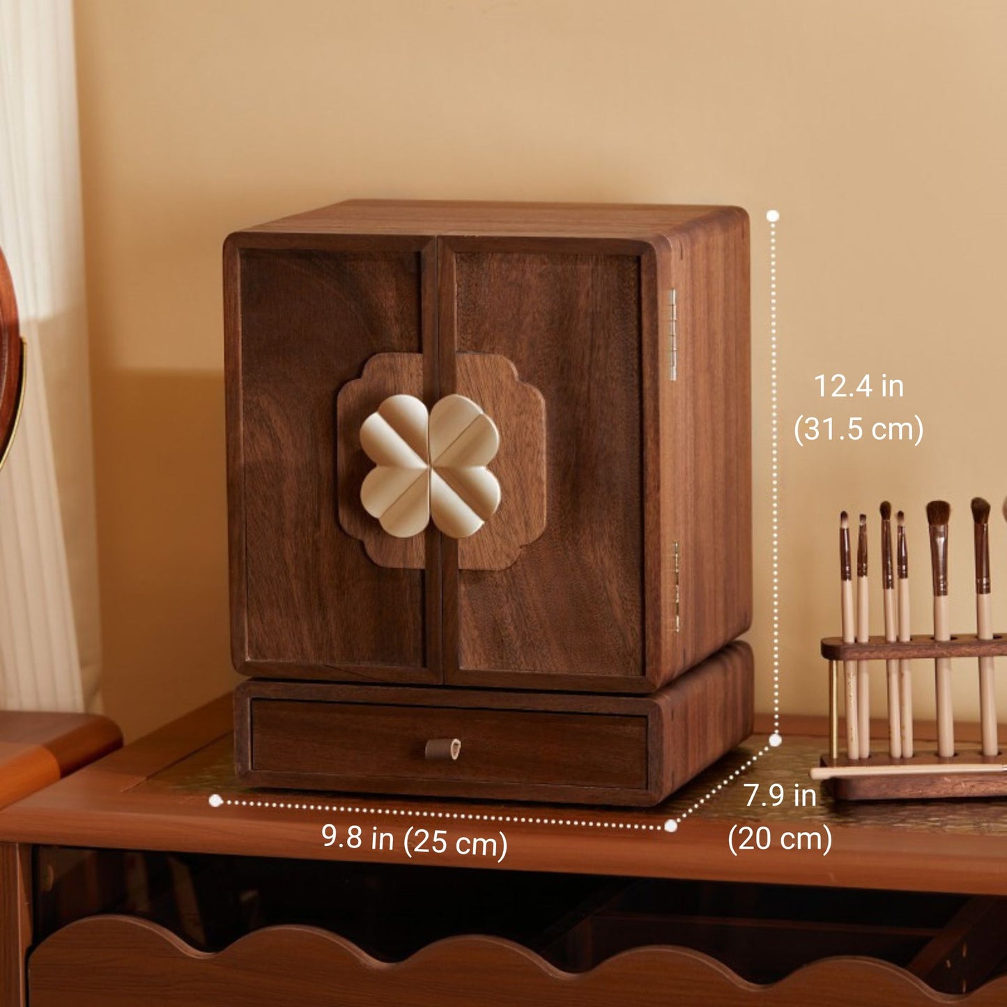 Rotatable Solid Wood Jewelry Box with Drawers SKU 21180