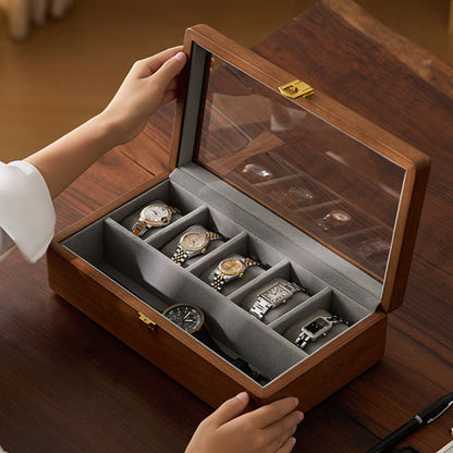 Solid Wood Watch Box with Glass Lid and Metal Clasp SKU 22015