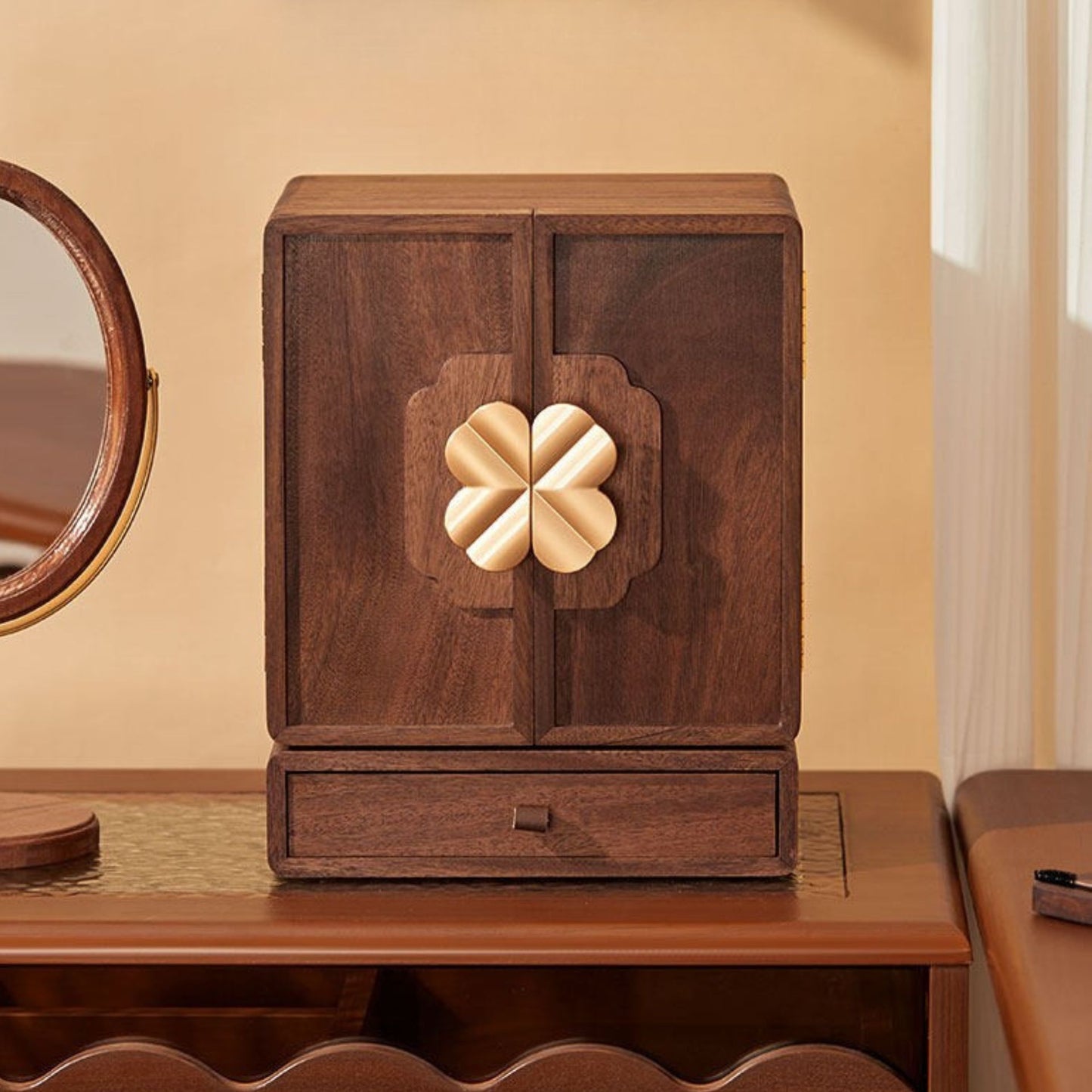 Rotatable Solid Wood Jewelry Box with Drawers SKU 21180