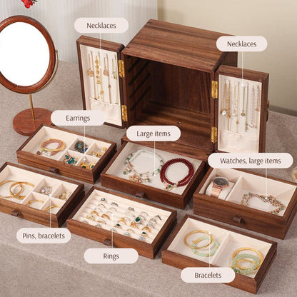 Rotatable Solid Wood Jewelry Box with Drawers SKU 21180
