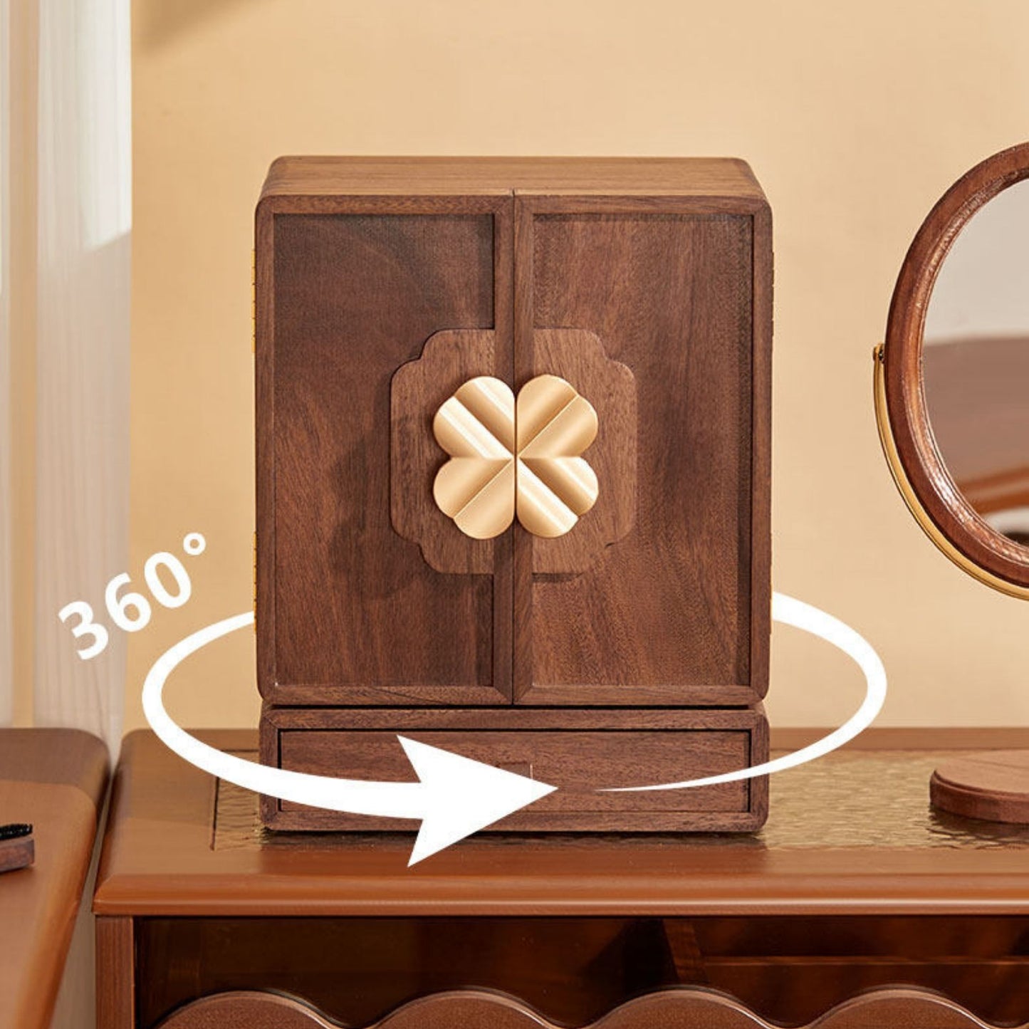 Rotatable Solid Wood Jewelry Box with Drawers SKU 21180