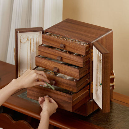 Rotatable Solid Wood Jewelry Box with Drawers SKU 21180