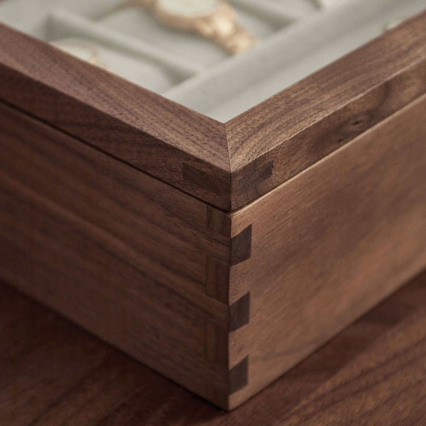 Solid Walnut Wooden Watch Box with Glass Lid SKU 22016