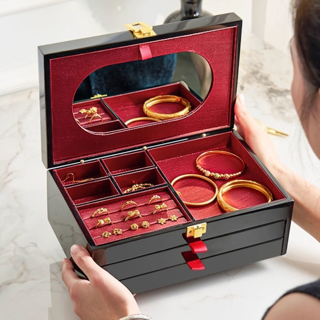 Piano Finish Wooden Jewelry Box with Drawer SKU 21158